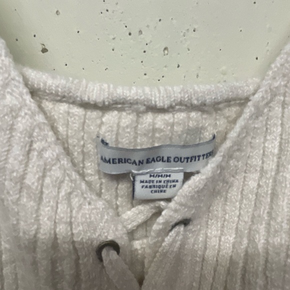 American eagle cropped lace up ribbed sweater tank size medium cream - Picture 2 of 3